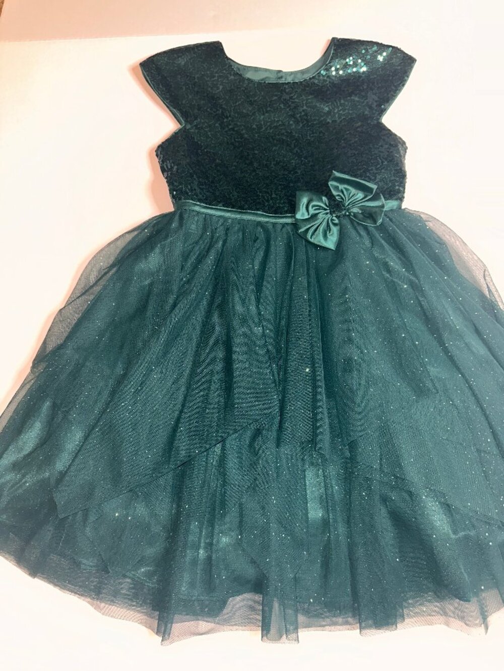 JONA MICHELLE Girls Tulle Formal EMERALD GREEN Dress Size 10 sequins WOW! #617
